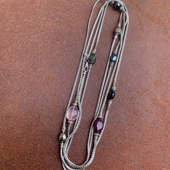 John Hardy X Adwoa Aboah 72 Inch Sterling Silver pink tourmaline Pyrite Necklace - Picture 13 of 16